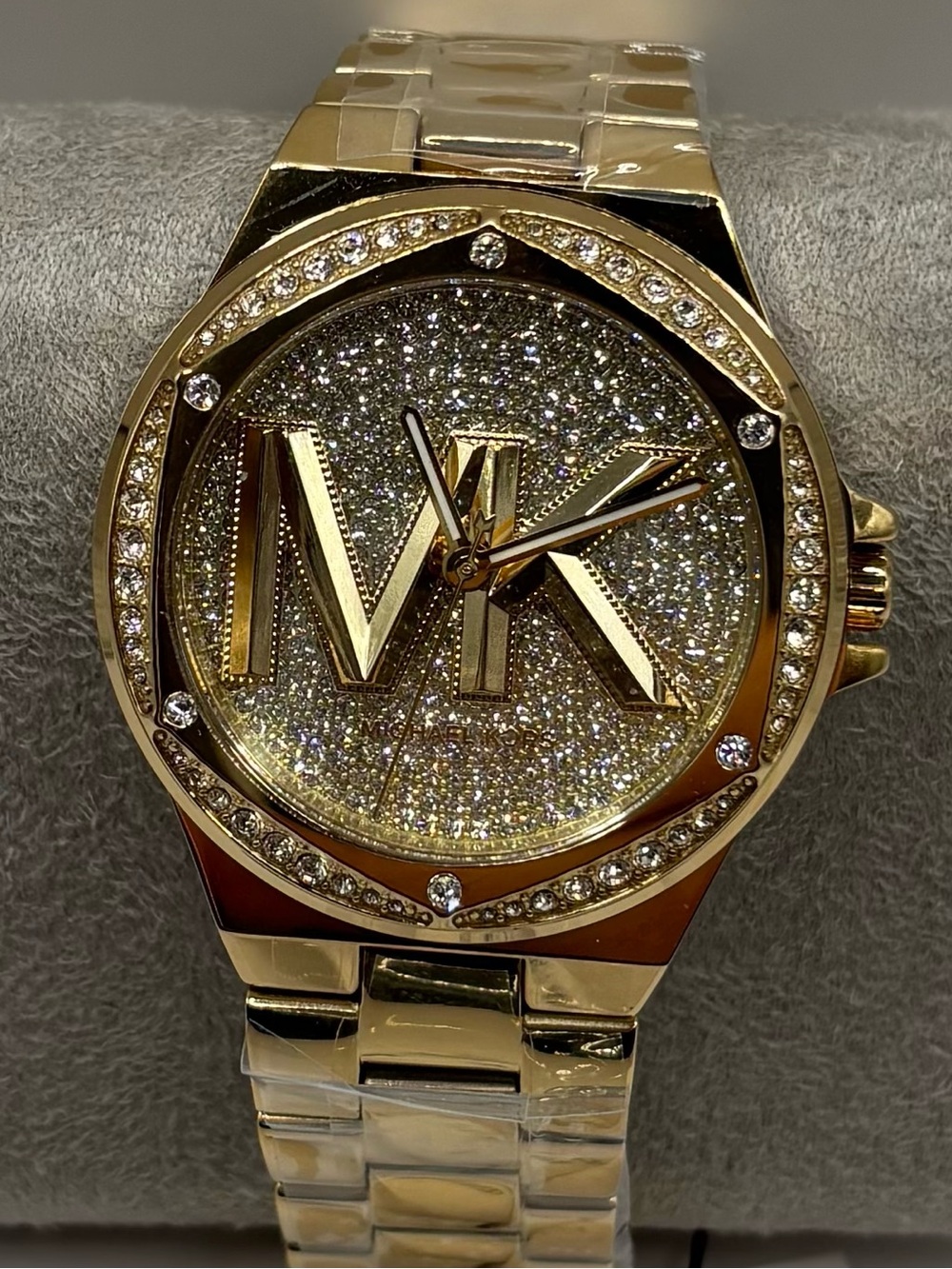 Michael Kors Gold Tone Men's Crystal Logo Bracelet Watch